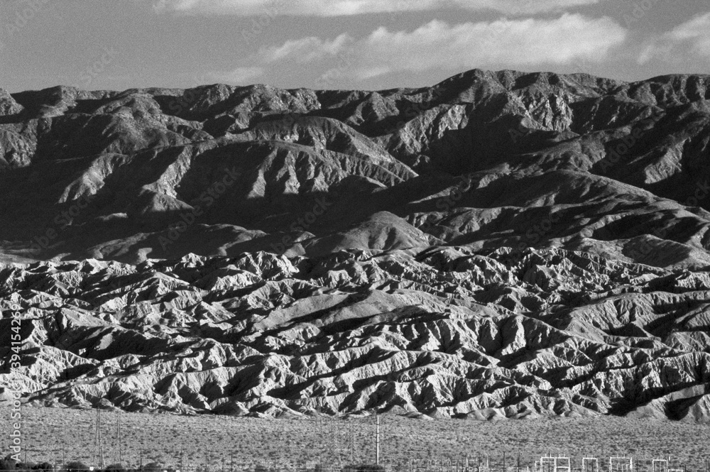 San Andreas Geologic Fault Line in Coachella Valley.  Where the Pacific Continental Plate meets the North American Continental Plate at Sunrise near Palm Springs, California, USA.