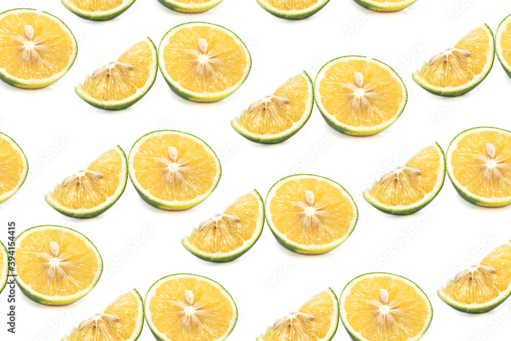 fresh lime slices pattern on white color background. Minimal flat lay food texture fresh lime slices pattern on white color background. Minimal flat lay food texture