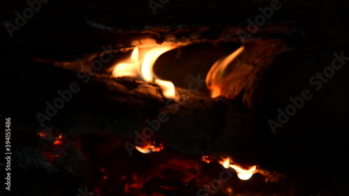 burning wood burning in the fireplace