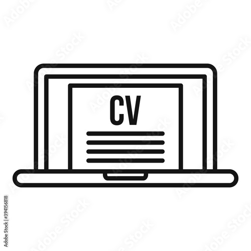 Online laptop cv icon. Outline online laptop cv vector icon for web design isolated on white background