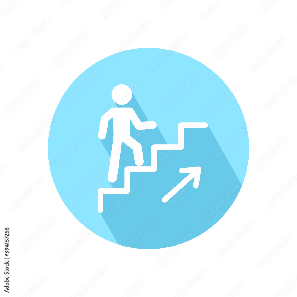 Upstair icon circle with long shadow on white background. Upstair icon circle with long shadow on white background.