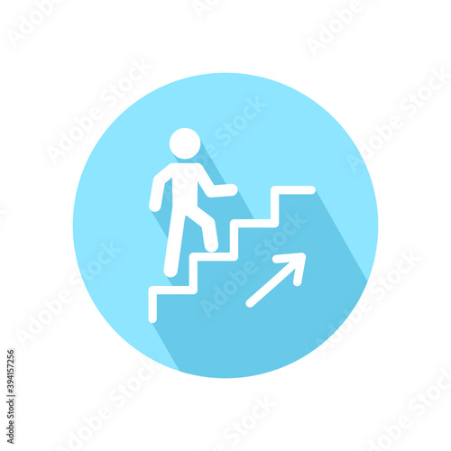 Upstair icon circle with long shadow on white background.