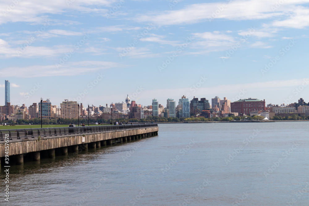 Hoboken New Jersey Riverfront Park along the Hudson River with a New York City Skyline View