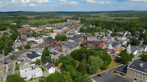 Westborough historic town center aerial view at Main Street and South Street in Worcester County, Massachusetts MA, USA.  photo