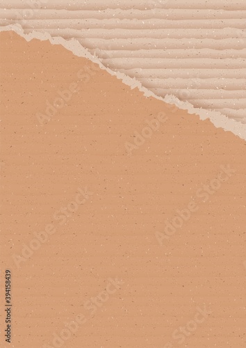 Corrugated brown cardboard background with torn peace