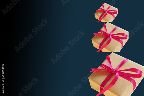  gift box on blue background. Christmas and Valentine's Day concept. Banner for website