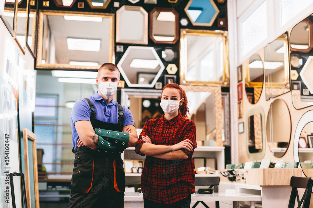 Small business owners with face masks during coronavirus Covid-19, Small business owners with face masks during coronavirus Covid-19,