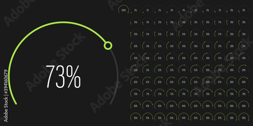 Set of circular sector percentage diagrams meters from 0 to 100 ready-to-use for web design, user interface UI or infographic - indicator with green
