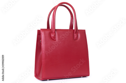red elegant ladies expensive leather bag close up