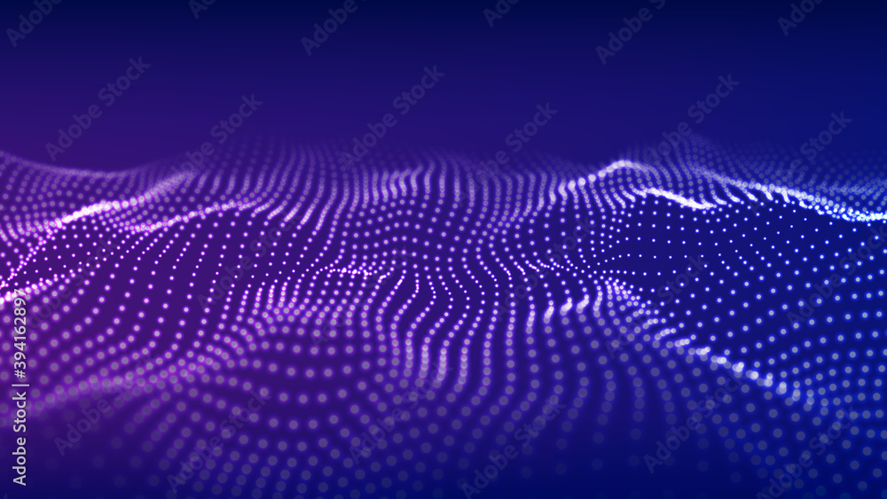 Abstract wave with moving dots. Flow of particles. Vector cyber technology illustration. Abstract wave with moving dots. Flow of particles. Vector cyber technology illustration.