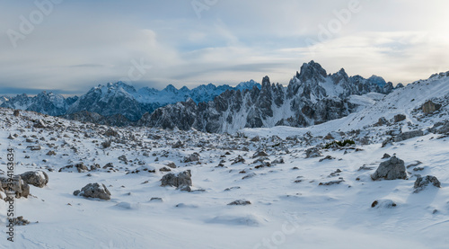 Landscape from the path to the Tre Cime di Lavaredo  Dolomites  Unesco World Heritage Site  Italy  Europe