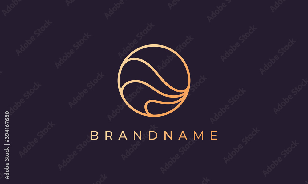 Luxury gold line logo design with simple and modern shape of sea water wave in a circle Luxury gold line logo design with simple and modern shape of sea water wave in a circle