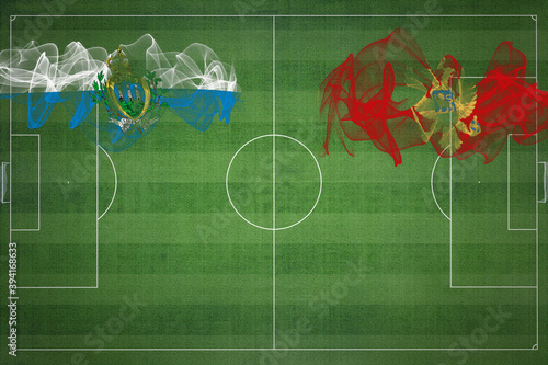 San Marino vs Montenegro Soccer Match, national colors, national flags, soccer field, football game, Copy space photo