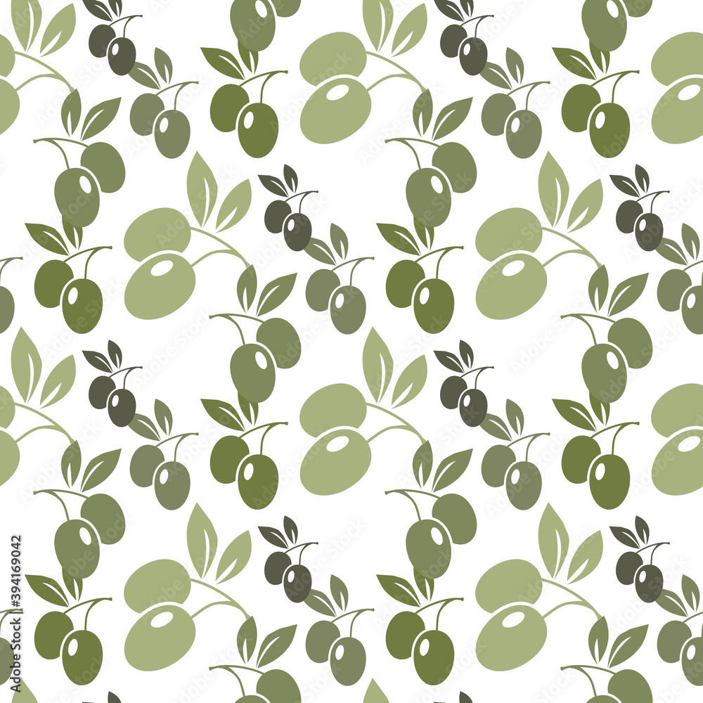Seamless vector pattern with ink hand drawn olive tree twigs isolated on white. Vintage olive background
