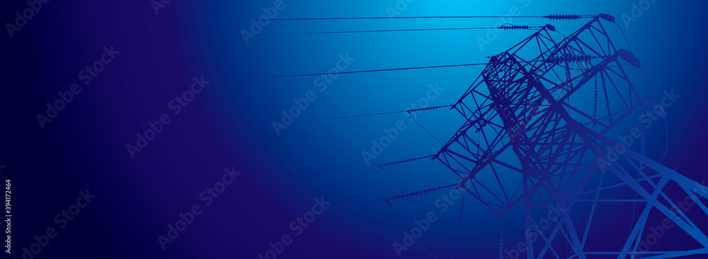 Vector contour silhouette. Substation, powerhouse. High-voltage line ...