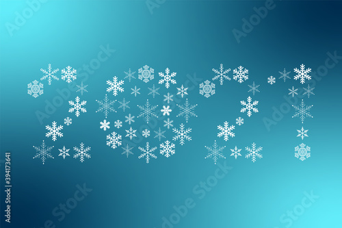 2021 New Year snowflakes sign. Vector icon on blue gradient background for decoration, design, celebration, winter, holiday, illustration, symbol