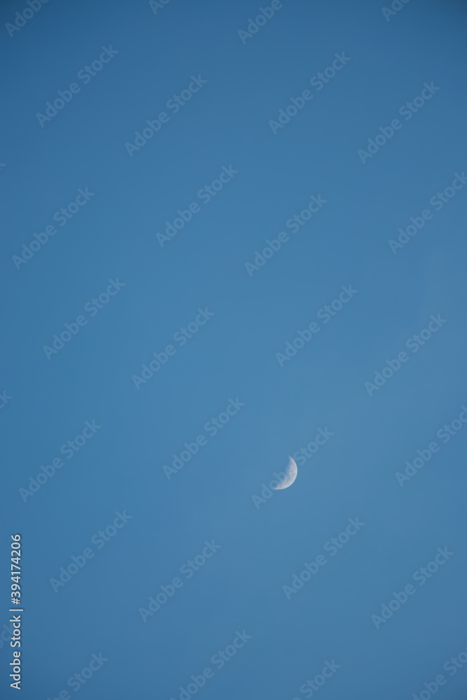 Half Moon in blue sky in day light Half Moon in blue sky in day light