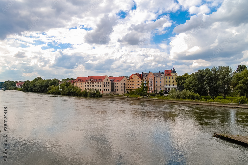 The river in the city, Regensburg, Germany