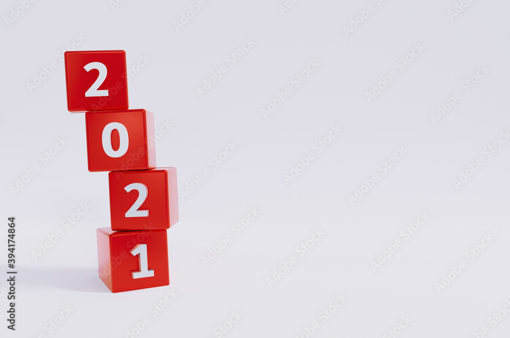 Countdown and change to Happy new year 2021 turn concept,and start new goals for future,white and red cube on isolated white background,with changing numbers ,3d rendering illustration,copy space Countdown and change to Happy new year 2021 turn concept,and start new goals for future,white and red cube on isolated white background,with changing numbers ,3d rendering illustration,copy space