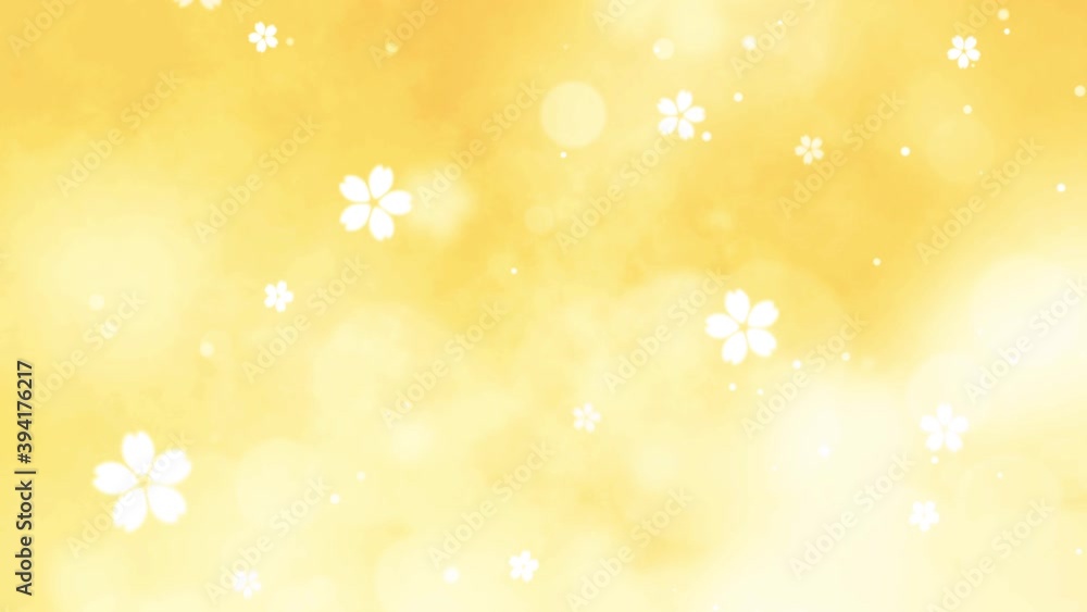 キラキラ輝く背景に桜が舞う。温かみのあるオレンジのグラデーション。お祝い事に適した動画。