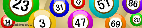 Bannière 3D avec boules de loto multicolores  