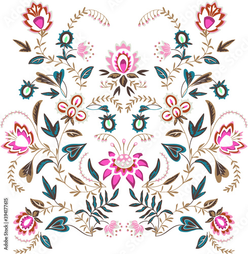 T-SHIRT DESIGN. ethnic floral print and embroidery pattern vector illustration