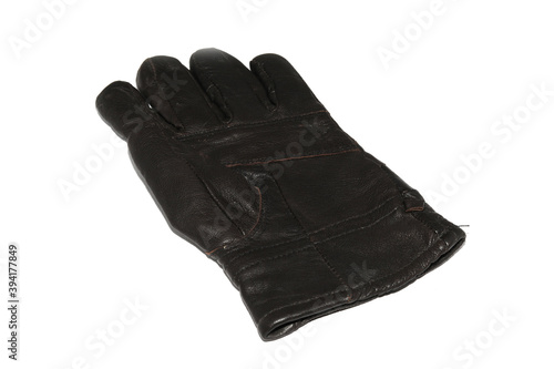 black men's leather gloves isolated on white