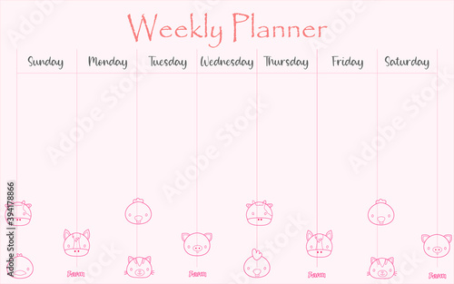 Set of farm animal planners and to do list with style and lettering. Template for stationery. Isolated.