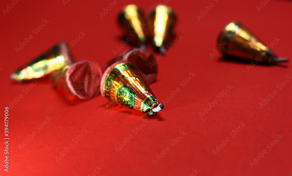Happy Diwali Indian Festival Holiday with Fireworks on Red Background. Happy Diwali Indian Festival Holiday with Fireworks on Red Background.