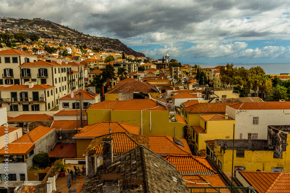 A view from the chair lift across the roof tops of Funchal, Madeira