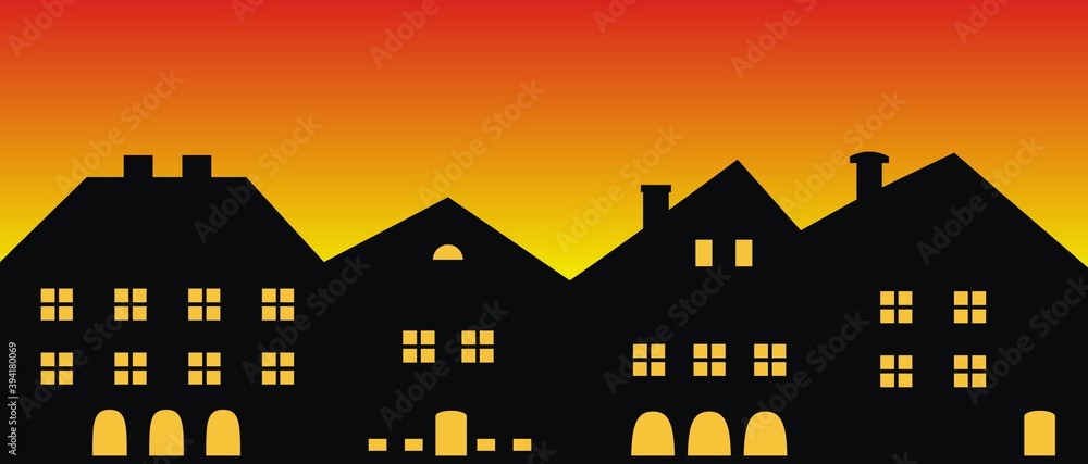 Cityscape,sunset or sunrise, vector illustration - obrazy, fototapety, plakaty 