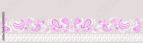 ethnic paisley pattern border vector illustration. Seamless paisley design