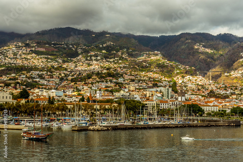 A close-up view of Funchal, Madeira from a ship in the harbour