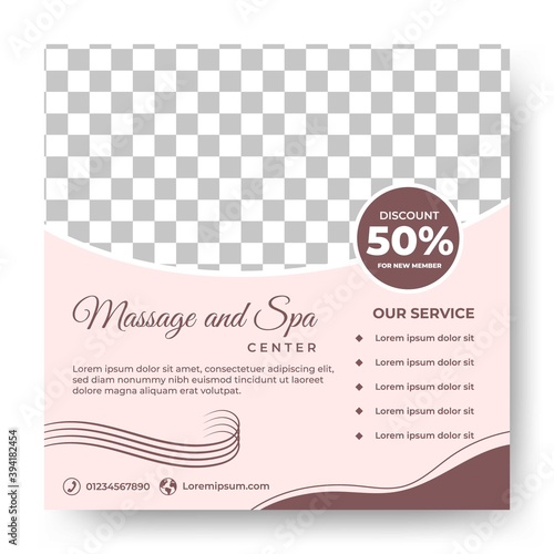 Editable minimal square background template. Social media post template spa and massage . Soft color with photo collage. Usable for social media, banner and internet ads.
