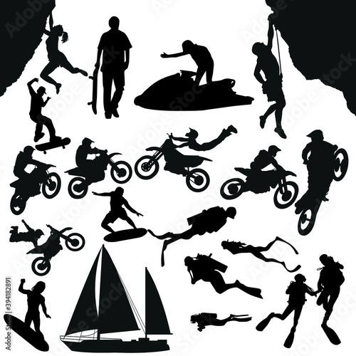 Silhouette man with different activities