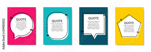 Quote box frame set. Colored empty quotes boxes. Blank templates for quotes. Speech bubbles.