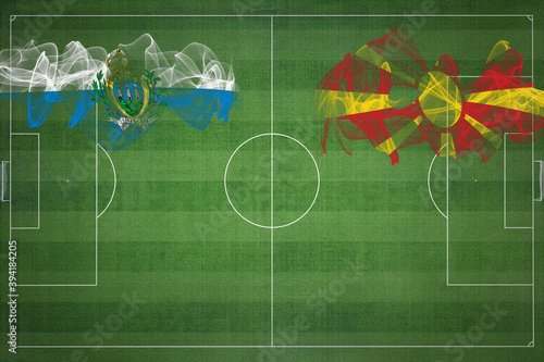 San Marino vs North Macedonia Soccer Match, national colors, national flags, soccer field, football game, Copy space photo