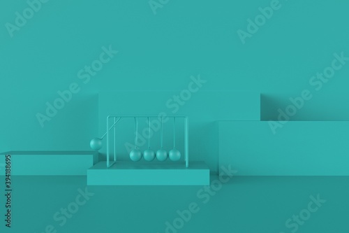 Classic newton cradle 3d render illustration on blue background