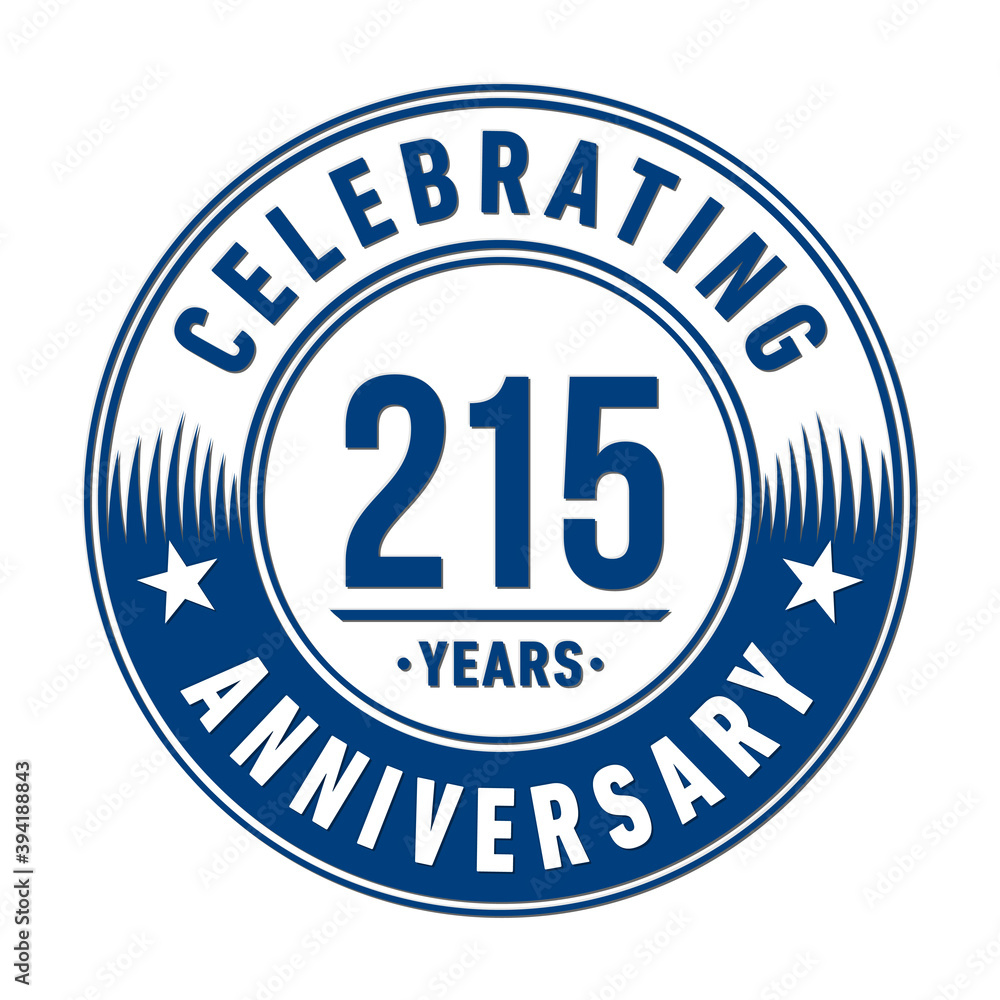 215 years anniversary logo template. 215th years anniversary celebration design. Vector and illustration.