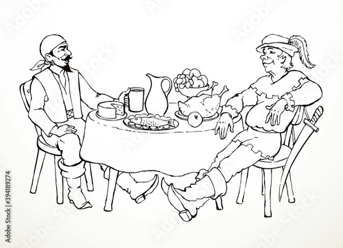 The man at the table. Vector drawing