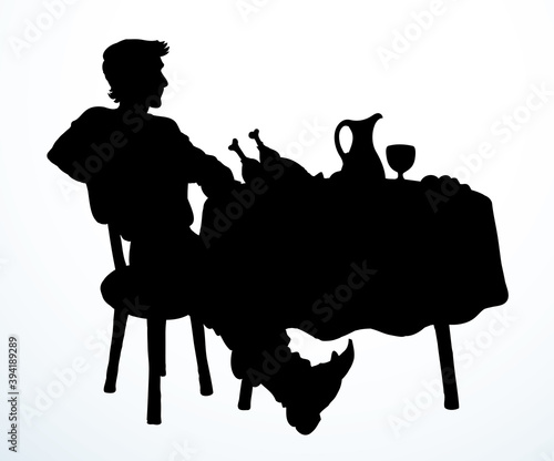 The man at the table. Vector drawing