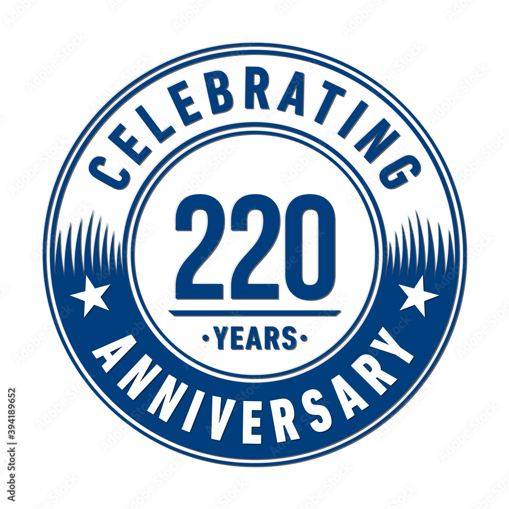 220 years anniversary logo template. 220th years anniversary celebration design. Vector and illustration.
