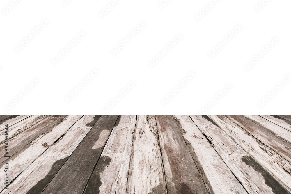 Empty wooden table top isolated on white background for product display montage Empty wooden table top isolated on white background for product display montage