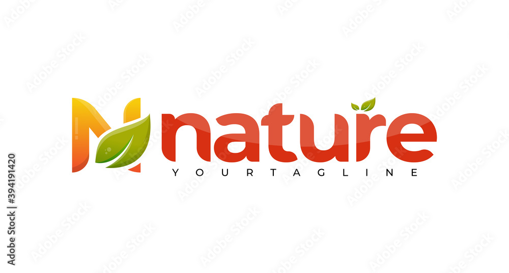 N with leaf for nature logo design