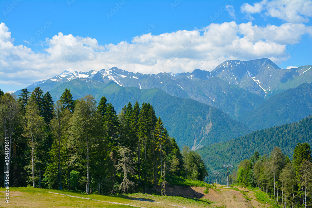 view of the mountain range of the Caucasus mountains
