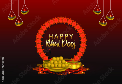 Festival happy bhai dooj indian  puja thali celebration , background traditional religius diwali hindu culture