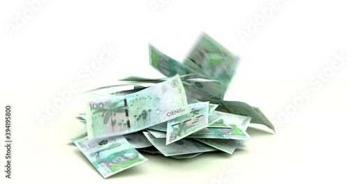 Colombian Pesos falling on white background