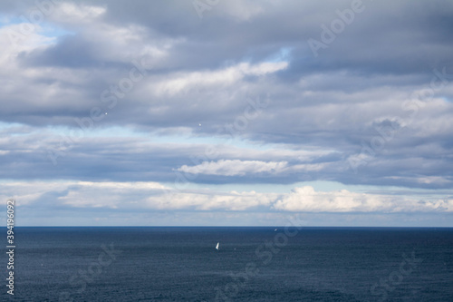 Lone sailboat crossing the Atlantic. 