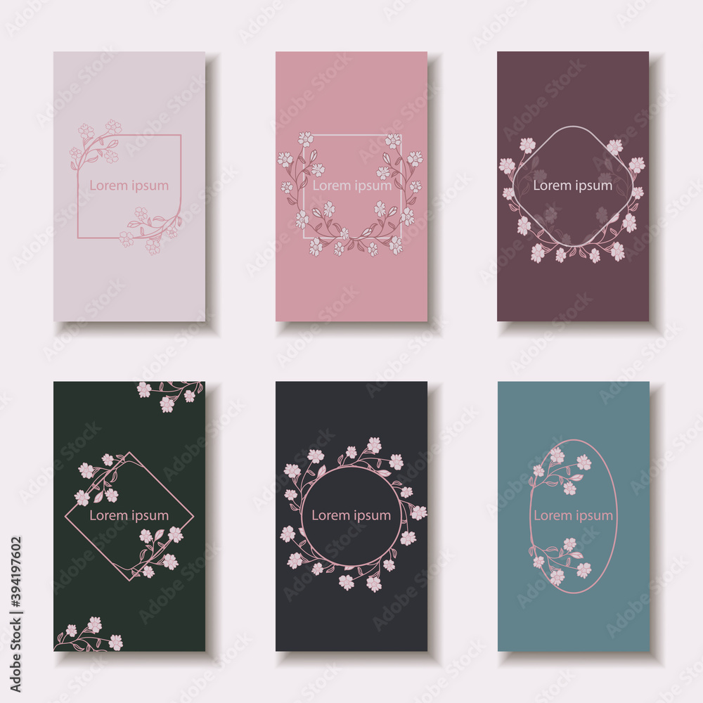 A set of six patterns in a minimalist style. Vector design of postcards, invitations, posters, covers.   