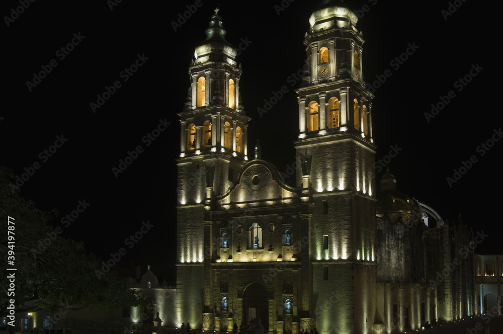 Historic town of Campeche, Cathedral of Nuestra Senora de la Concepcion at night, Province of Campeche, Yucatan peninsula, Mexico, UNESCO World Heritage Site